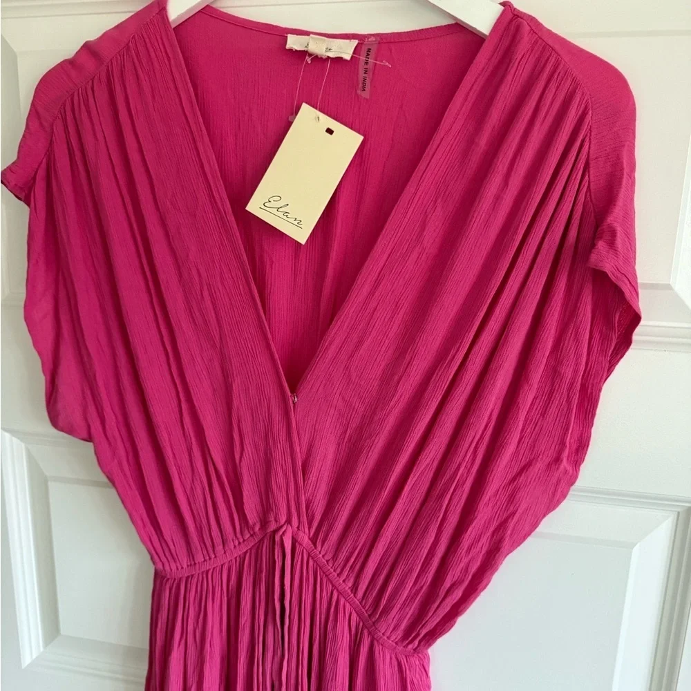 Elan Deep V-Neck Wrap Maxi Coverup Dress Pink Small NWT